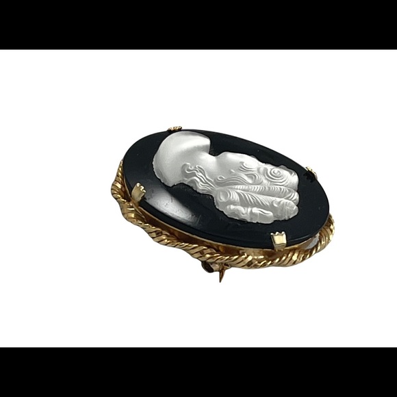 Vintage CZECH glass cameo brooch beautiful’ black silhouette - Picture 10 of 10
